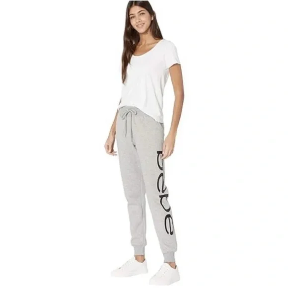 BEBE SPORT Women Nailhead Studded LOGO Joggers Sweat Pants in Heather Grey Nwt - Picture 11 of 11